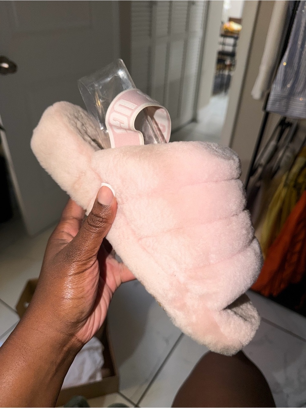 UGG Pink Fluff Slide Sandals